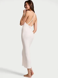 Pointelle Rib Lace-Trim Maxi Slip Dress