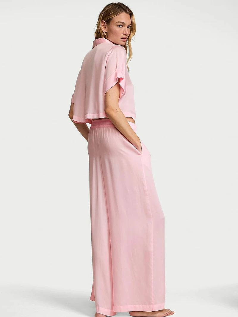 TENCEL™ Oversized Crop Short-Sleeve Long Pajama Set