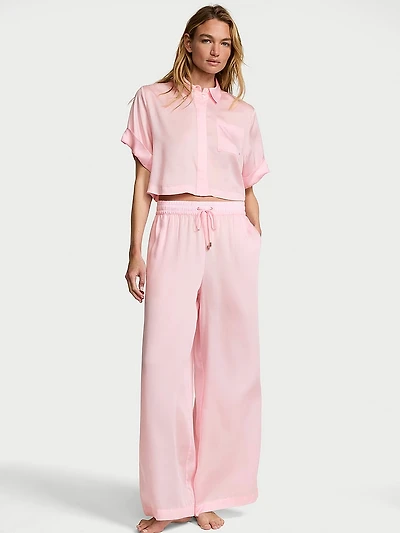 TENCEL™ Oversized Crop Short-Sleeve Long Pajama Set