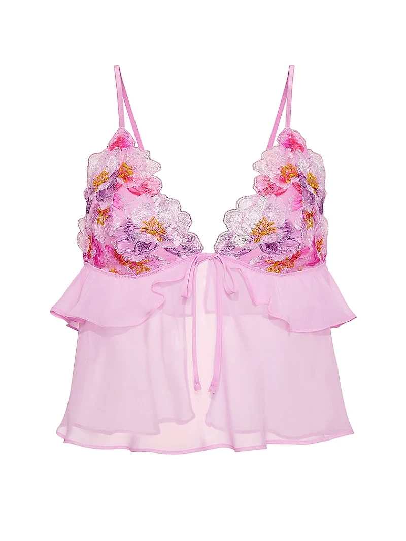 Watercolor Embroidery Flutter Bra Top