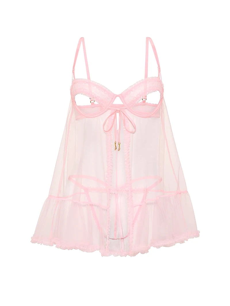 Tease Open-Cup Ruffled Babydoll Set