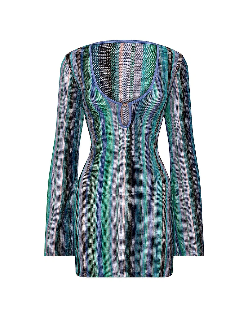 Beachwear Shimmer Knit Long-Sleeve Mini Dress