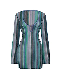 Beachwear Shimmer Knit Long-Sleeve Mini Dress