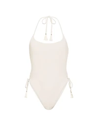 Beaded Lace-Up Brazilian One-Piece Swimsuit