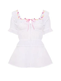 Butterflies Embroidery Tulle Short-Sleeve Babydoll Set