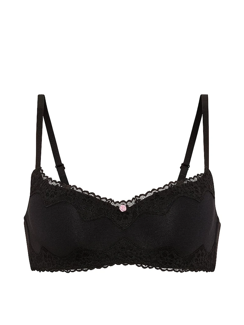 Cotton Lace-Trim Lightly Lined Balconette Bra