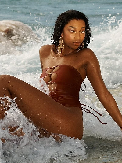 Reversible Cut-Out Rings Strapless One-Piece Swimsuit