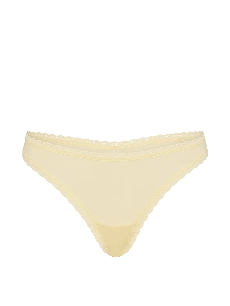 Cotton Lace-Waist Thong