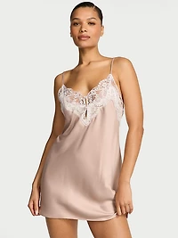 Satin Lace-Trim Short Slip Dress