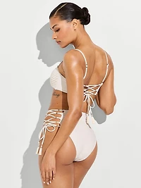 Beaded Lace-Up High-Waist Cheeky Bikini Bottom