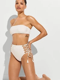 Beaded Lace-Up Bandeau Bikini Top