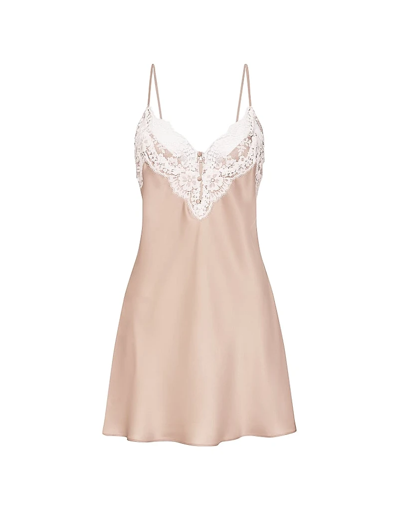 Satin Lace-Trim Short Slip Dress