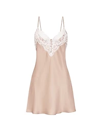 Satin Lace-Trim Short Slip Dress