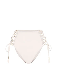 Beaded Lace-Up High-Waist Cheeky Bikini Bottom