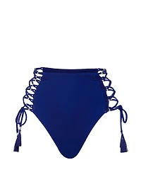 Beaded Lace-Up High-Waist Cheeky Bikini Bottom