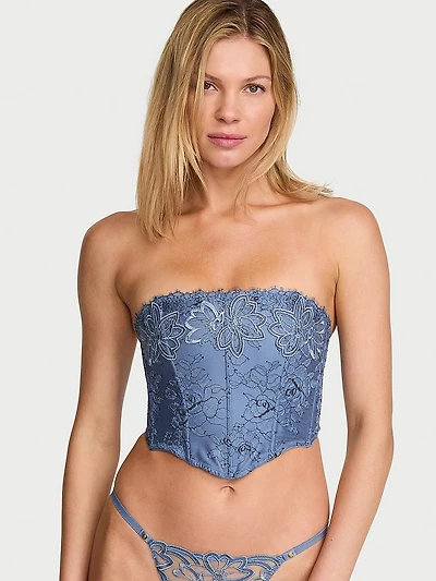 Denim Embroidery Bustier Corset Top