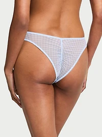 Gingham Embroidery Mesh Brazilian Panty