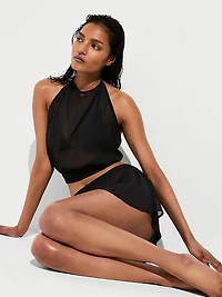 Beachwear Sheer Crinkle Halter Top