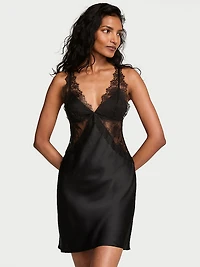Satin Rose Lace Mini Slip Dress