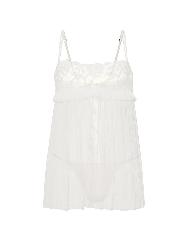 Frou Embroidery Pleated Babydoll Set