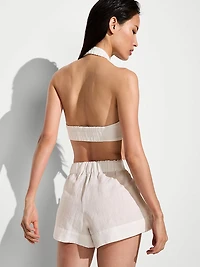 Beachwear Linen Tie-Front Crop Top