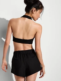 Beachwear Linen Tie-Front Crop Top