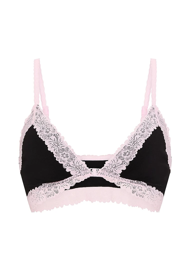 Cotton Unlined Lace-Trim Front-Close Triangle Bralette