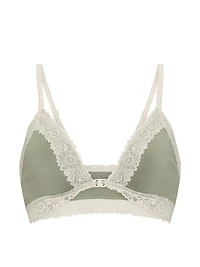 Cotton Unlined Lace-Trim Front-Close Triangle Bralette