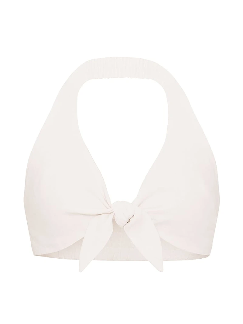 Beachwear Linen Tie-Front Crop Top