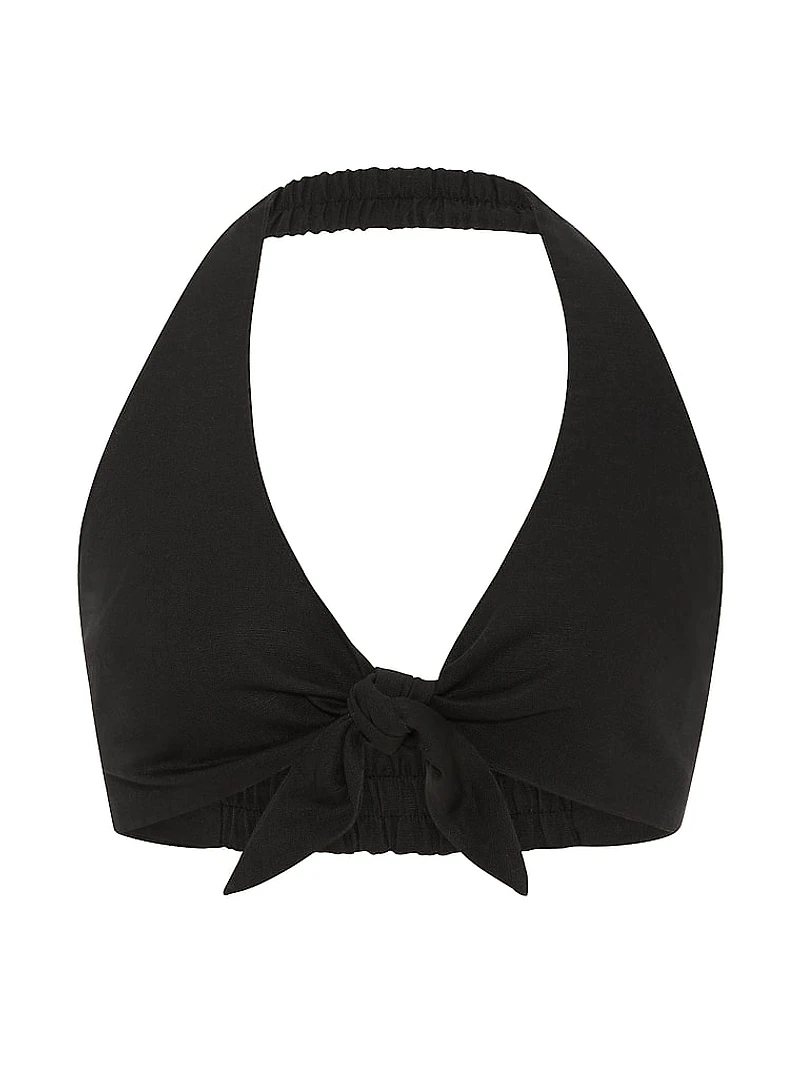 Beachwear Linen Tie-Front Crop Top