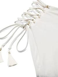 Beaded Lace-Up High-Waist Cheeky Bikini Bottom