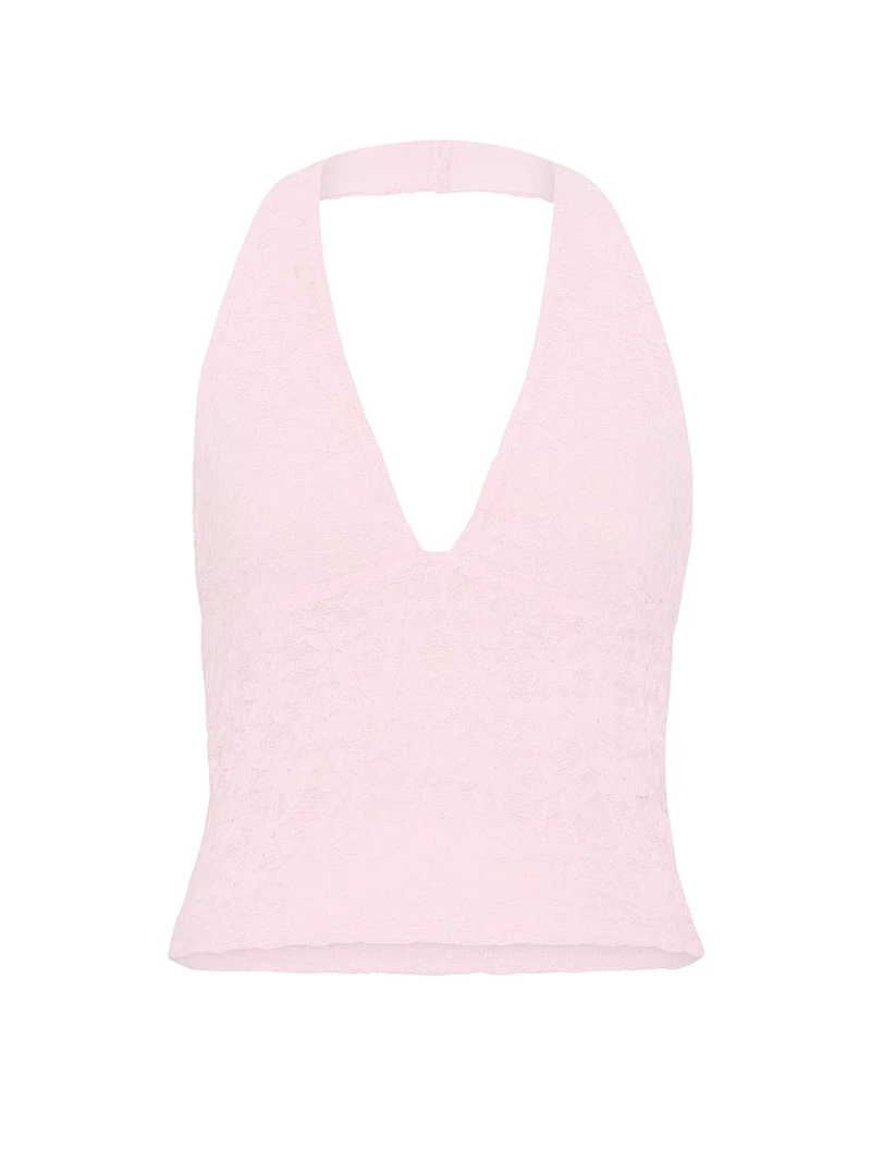 PINK Base Lace Plunge Halter Top