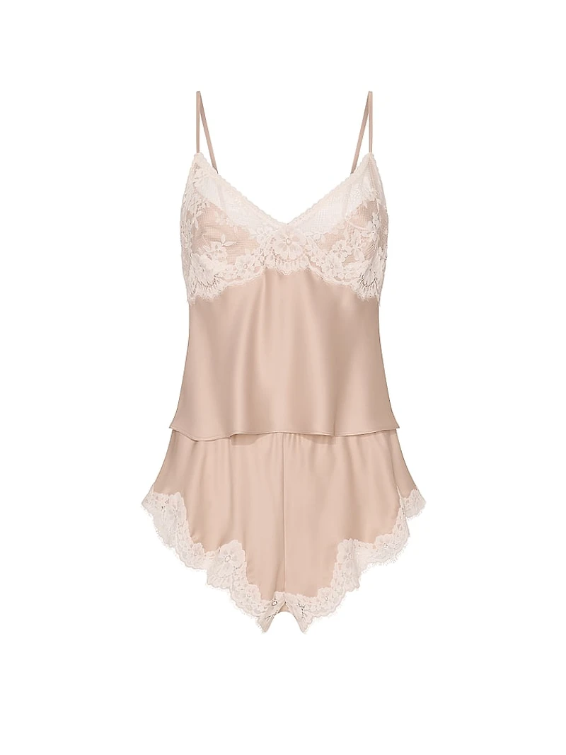 Satin Lace-Trim Cami & Flutter Shorts Set