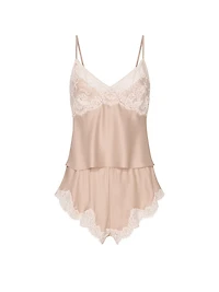 Satin Lace-Trim Cami & Flutter Shorts Set