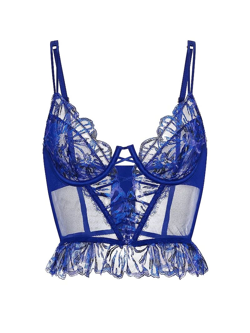 Party Floral Sequin Embroidery Plunge Bra Top