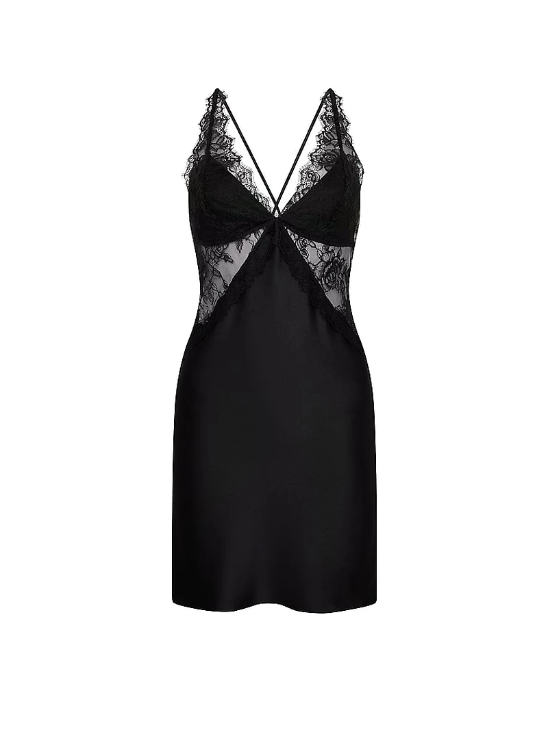 Satin Rose Lace Mini Slip Dress