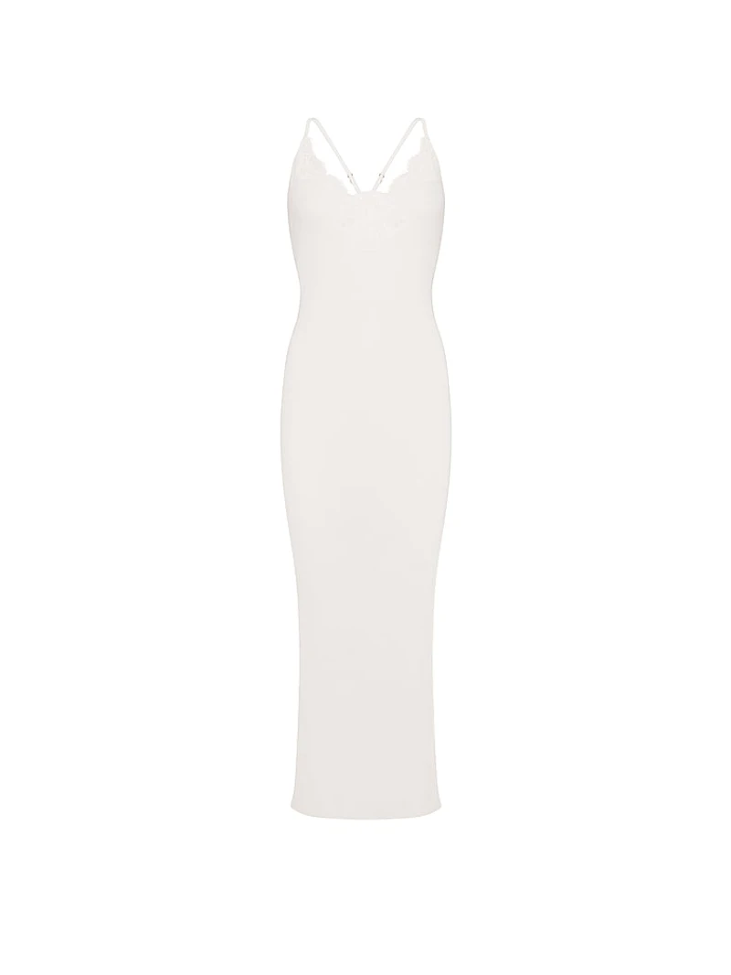 Pointelle Rib Lace-Trim Maxi Slip Dress