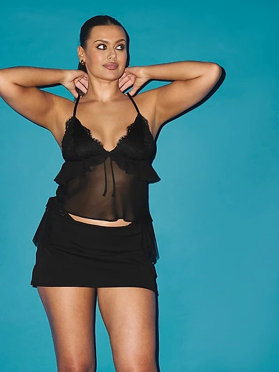 Lace & Chiffon Flutter Triangle Bra Top
