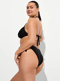 Eyelet Tie-Front Bandeau Bikini Top