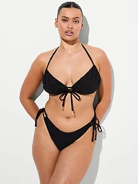 Eyelet Tie-Front Bandeau Bikini Top