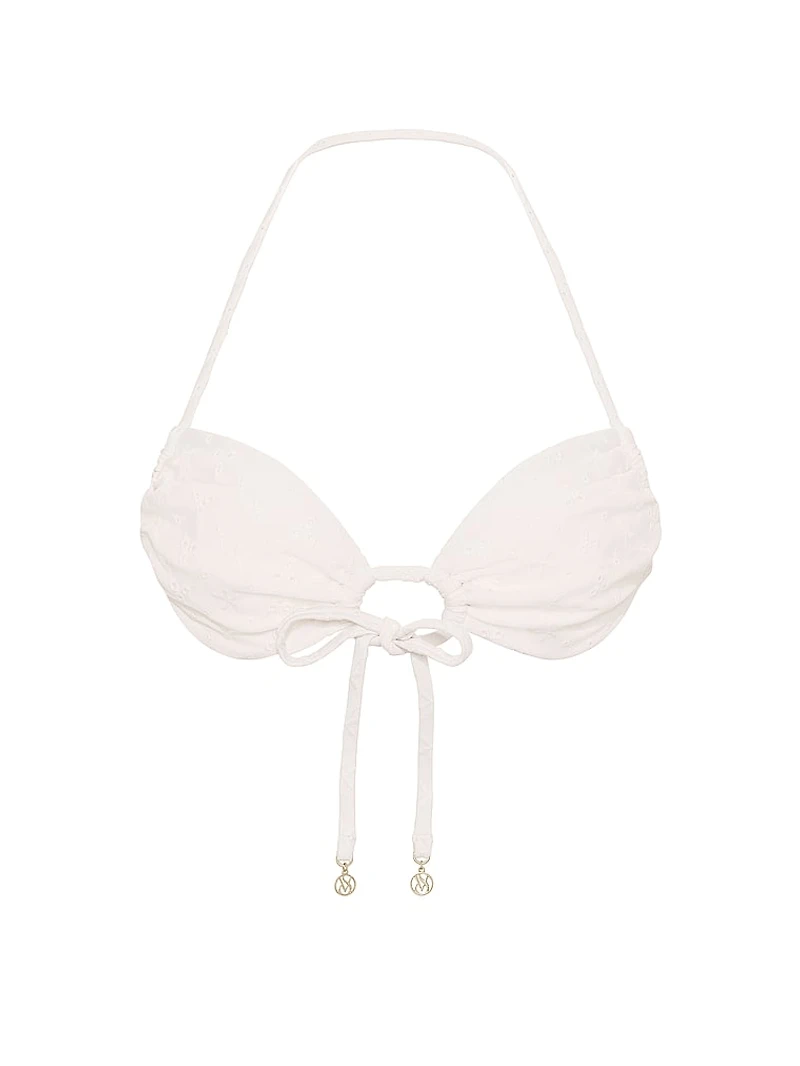 Eyelet Tie-Front Bandeau Bikini Top