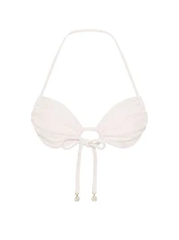 Eyelet Tie-Front Bandeau Bikini Top
