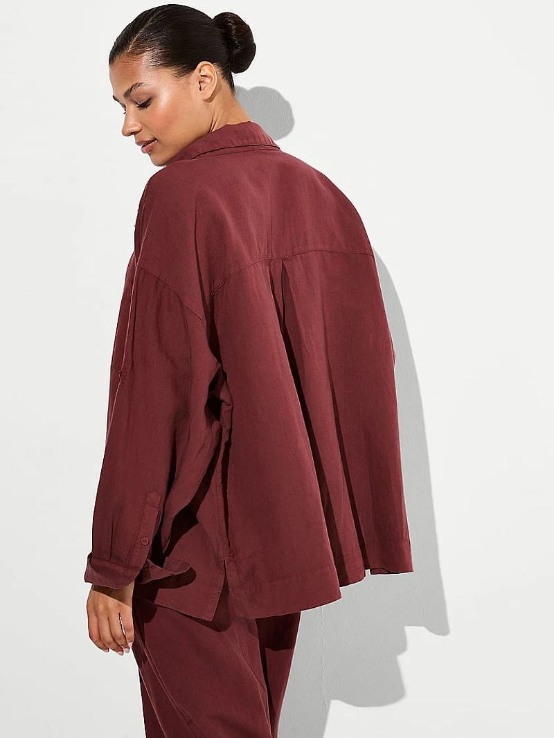 Beachwear Linen Boxy Long-Sleeve Shirt