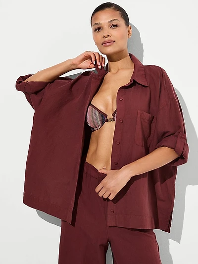 Beachwear Linen Boxy Long-Sleeve Shirt