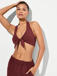 Beachwear Linen Tie-Front Crop Top