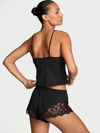 Pointelle Rib Lace-Trim Cami & Short Set