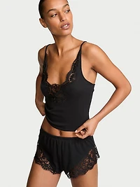 Pointelle Rib Lace-Trim Cami & Short Set