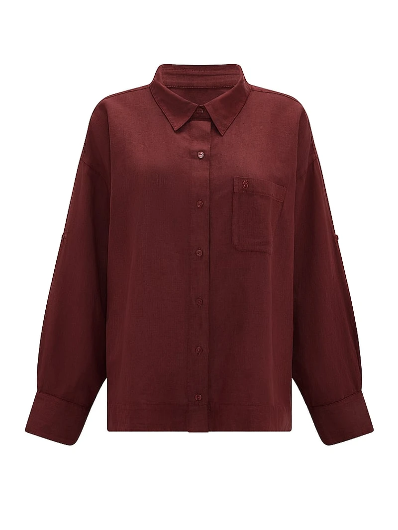 Beachwear Linen Boxy Long-Sleeve Shirt