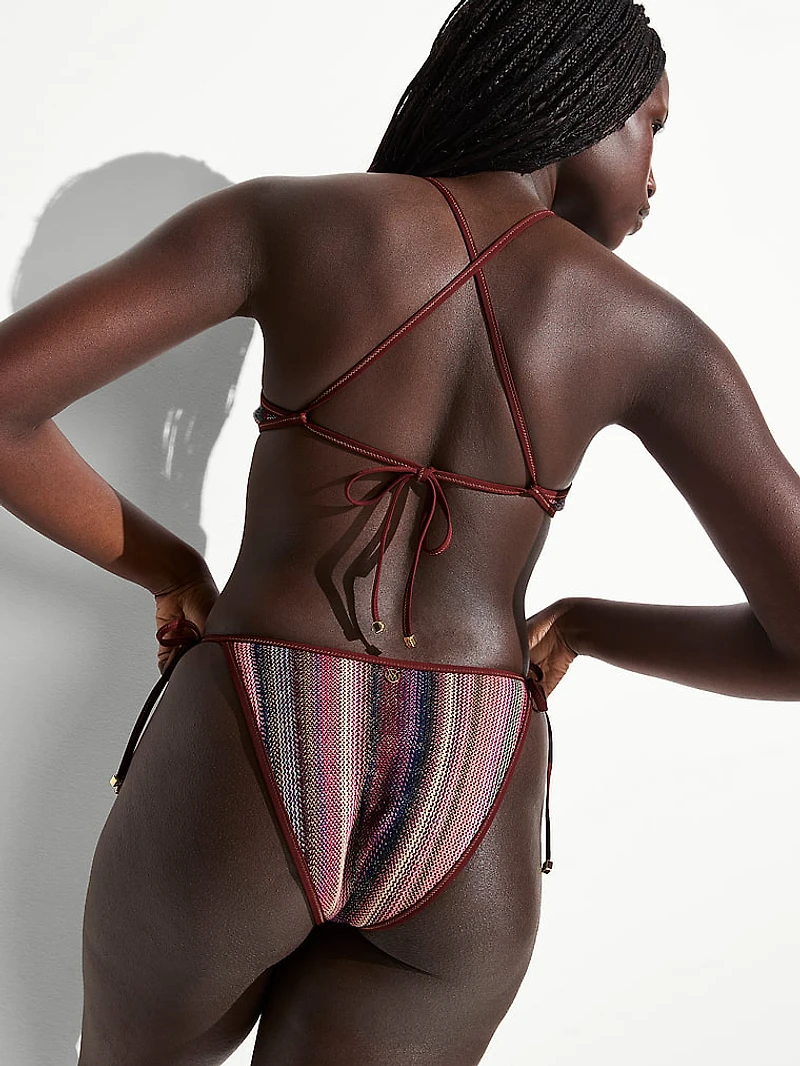 Shimmer Stripe Knit Side-Tie Cheeky Bikini Bottom