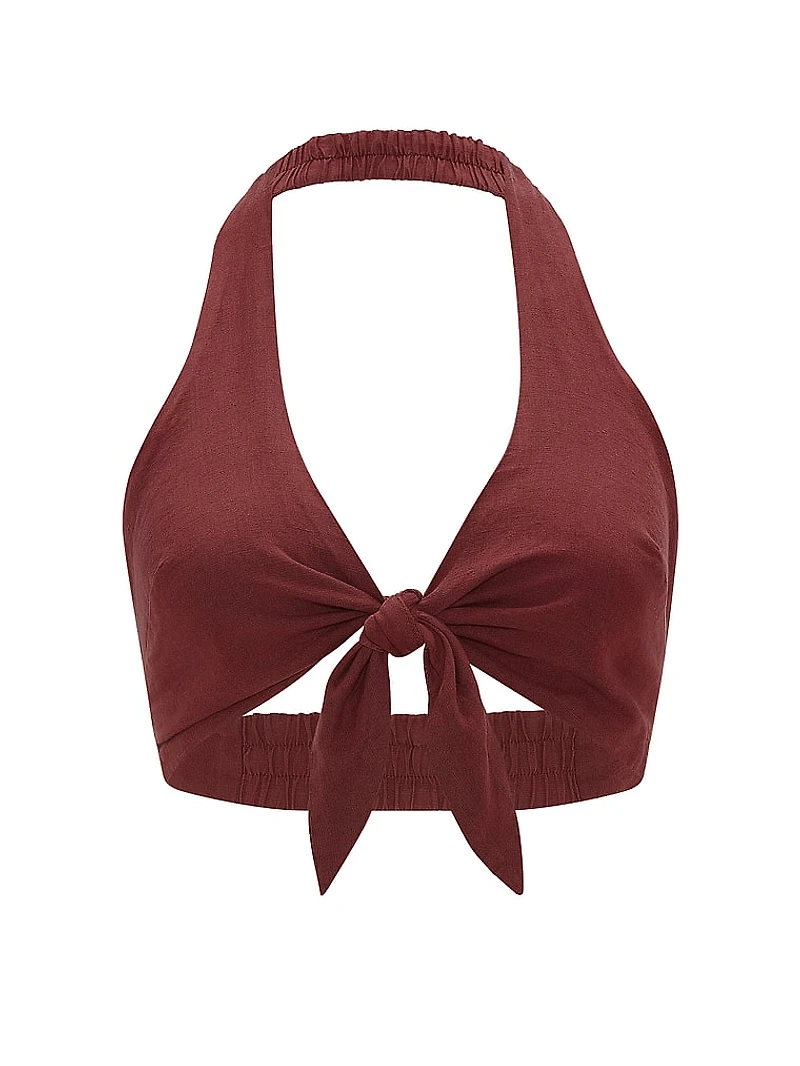 Beachwear Linen Tie-Front Crop Top